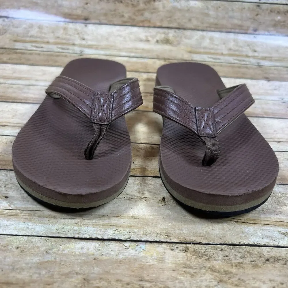 Boys Size 3 Casual Flip Flop Sandals Squishy Faux Leather Brown